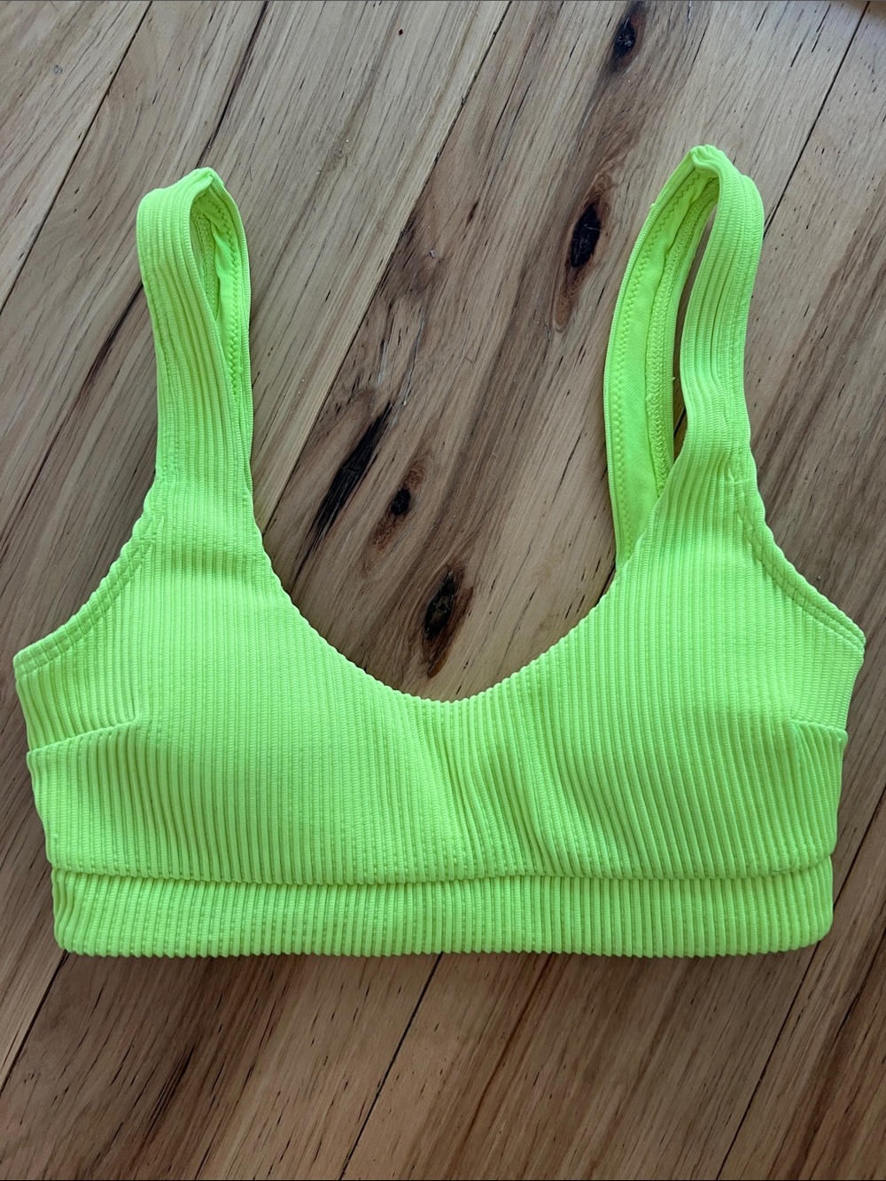 Hollister Neon Green Swim Top, XS, with removable padding.